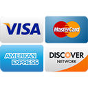 Logos of four major credit card companies—Visa, MasterCard, American Express, and Discover Network—displayed in a 2x2 grid, like the tools neatly organized by an emergency plumber in Atlanta.